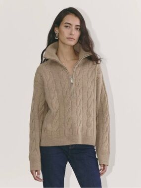 NWT Everlane The Cable Half Zip in Luxe Merino in Taupe Melange Size M